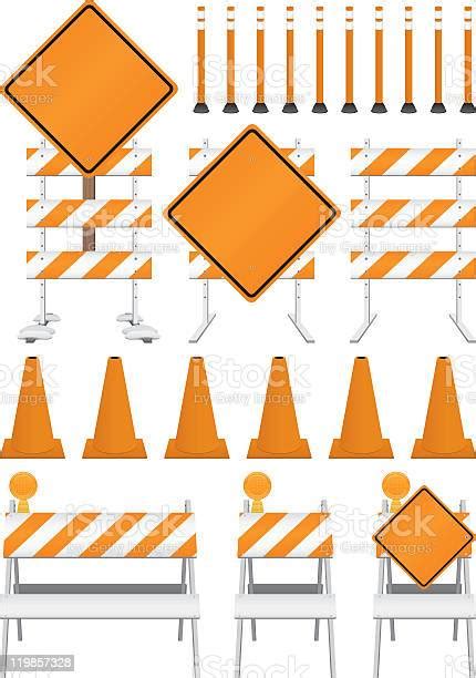 Graphic Design Elements Of Orange Construction Signs Stock Illustration ...