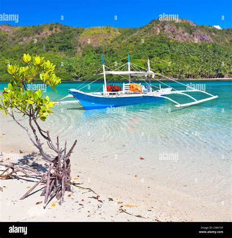 Traditional Filipino bangka boat at Snake island Stock Photo - Alamy