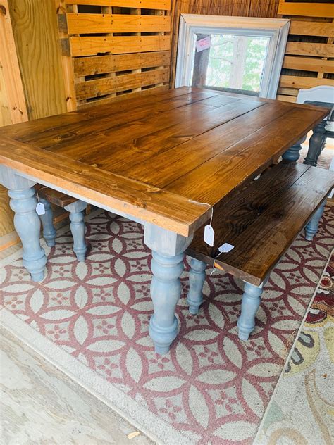 Rustic Farmhouse Table Set with Chunky Turned Legs and | Etsy