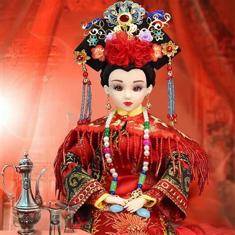 32cm Handmade Collectible Chinese Dolls Vintage Qing Dynasty Bride ...