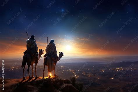 The Star of Bethlehem. Christmas story from the Bible. The holy star shows the way to the birth ...