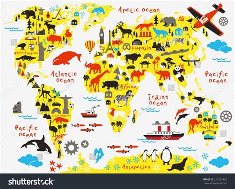 Cartoon World Map Stock Vector Illustration 211373335 : Shutterstock