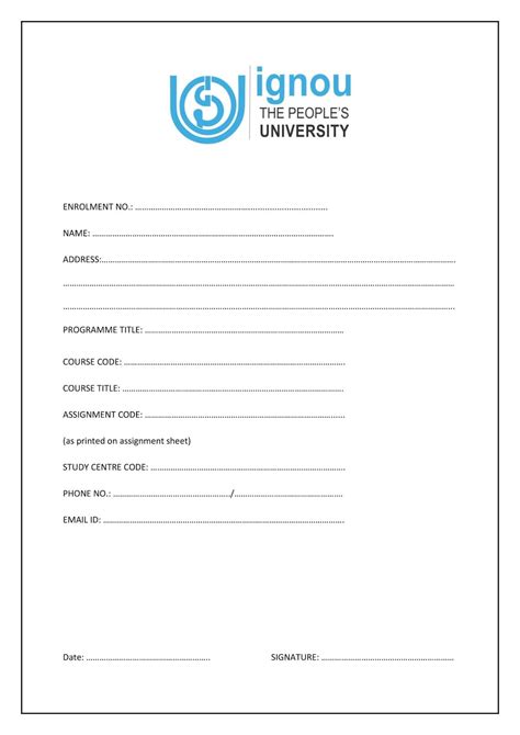 Ignou Assignment Cover Page Design