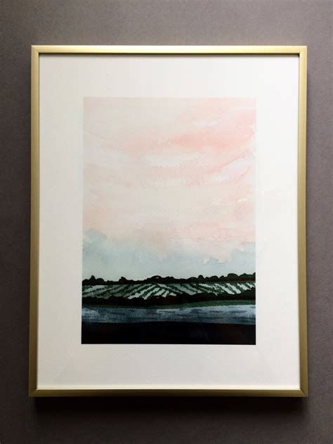 Pink Sky Watercolor Painting Blue Landscape Print Cloud Art - Etsy