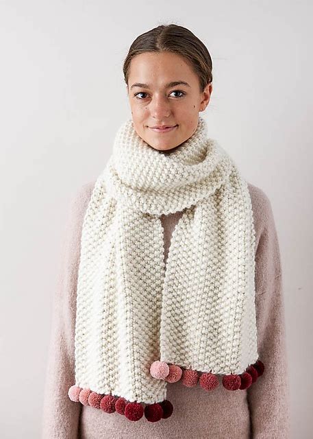 Knitting Patterns Galore - Pom Pom Trim Scarf