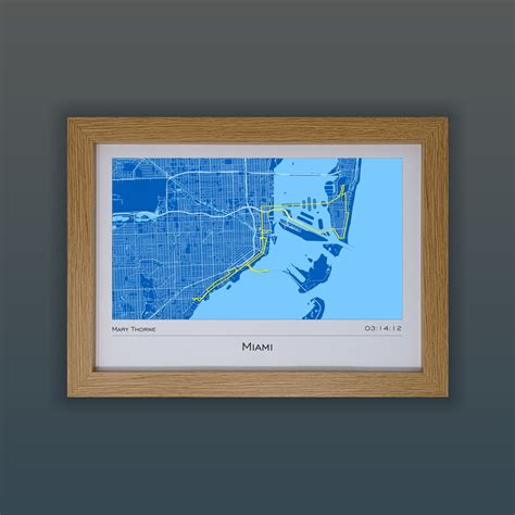 Miami - Marathon Run Route Map Print - Framed - Marathon Gifts - Framing Glory - Gifts for ...