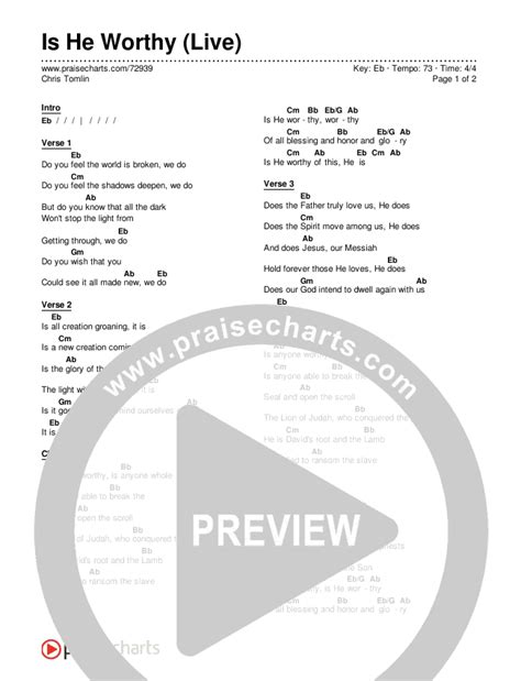 Is He Worthy (Live) Chords PDF (Chris Tomlin) - PraiseCharts