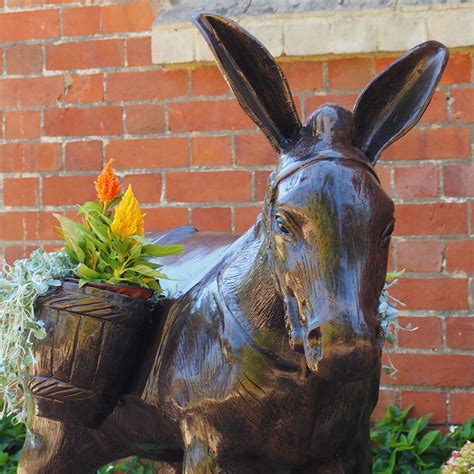 Wild Donkey with Baskets Bronze Metal Garden Statue