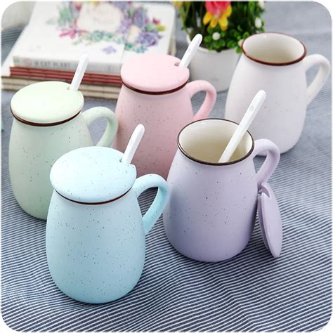 Unique 5 color starry retro milk cup ceramic Coffee mug with lid spoon ...