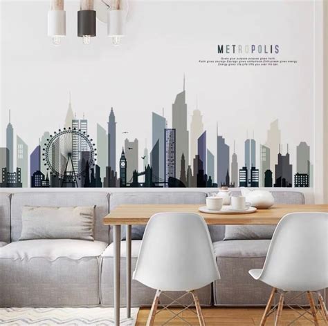 City Wall Decal, City Skyline Stickers, Gotham City Decal, Vinyl Decal, Superhero Decal Black ...