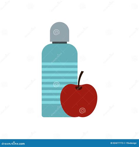 Bottle of Water and Red Apple Icon, Flat Style Stock Vector - Illustration of food, dieting ...