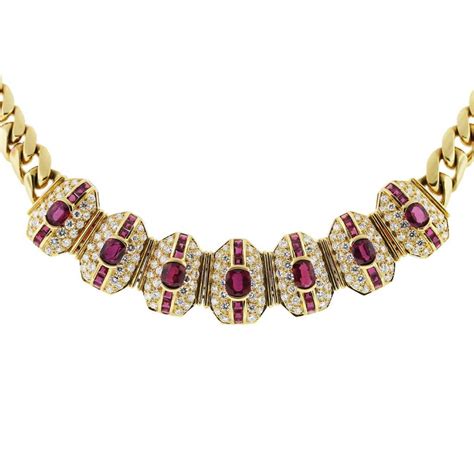 Vintage 18k Yellow Gold Ruby and Diamond Necklace