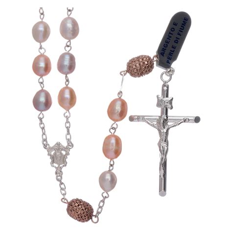 Sterling silver rosary made with oval freshwater pearl | online sales on HOLYART.co.uk