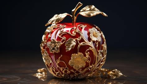 Premium Photo | A apple fruit with golden flower design