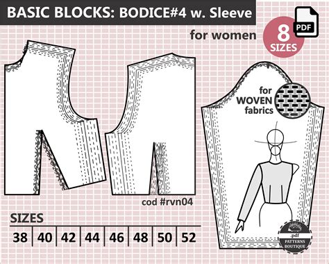 Basic BODICE BLOCK & SLEEVE Bodice Sloper 8 Sizes / Pdf | Etsy