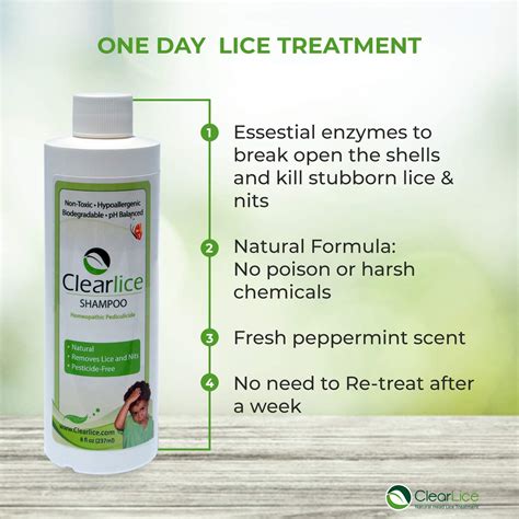 ClearLice Head Lice Treatment Shampoo - Natural and Effective One Day Treatment - Get Rid of ...