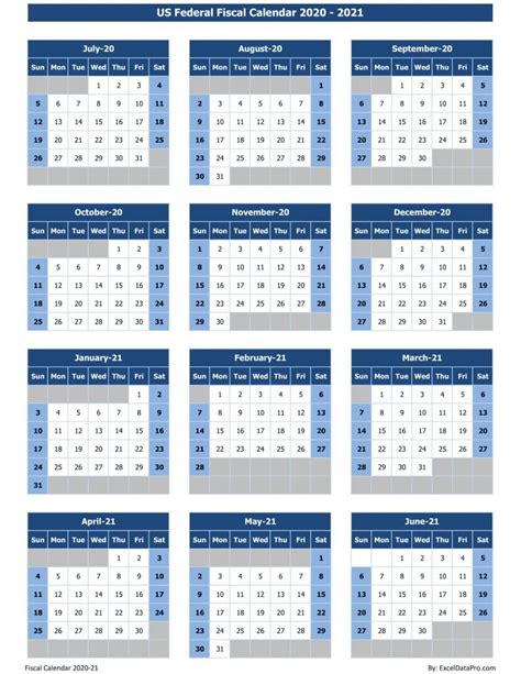 Download US Federal Fiscal Calendar 2020-21 Excel Template - ExcelDataPro