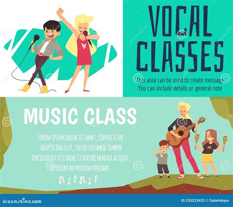 Kids Vocal Music Classes Horizontal Banners Set Flat Vector Illustration. Stock Vector ...