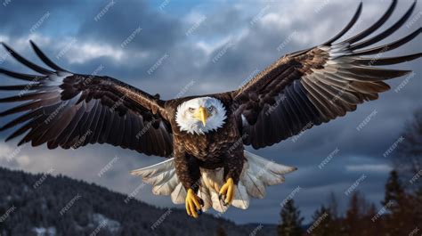 Águila calva volando en el cielo ia generativa | Foto Premium