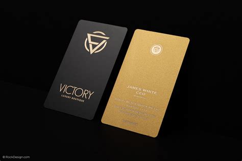 FREE ONLINE quick laser engraved black and gold metal business card template | RockDesign.com