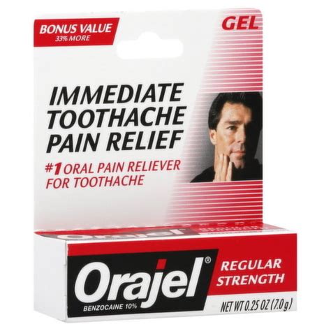 Orajel Pain Reliever Gel, Toothache, Immediate, Regular Strength