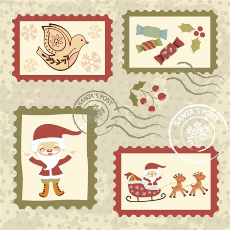 Vintage Christmas Stamps Collection Stock Vector - Illustration of ...