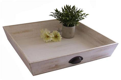 Large Decorative Ottoman Tray With Handles : Distressed White Farmhouse Rustic D - Trays