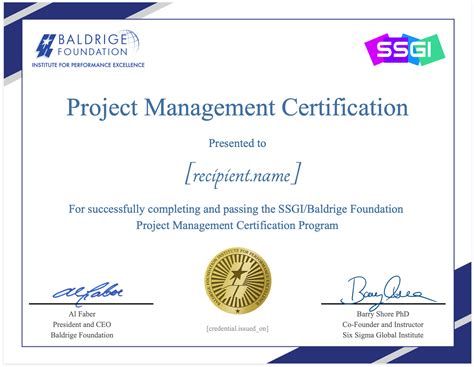 Baldrige Project Management Certification - Six Sigma Certification and Training | Lean Six Sigma