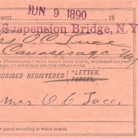 1890 Registry Return Receipt Card Suspension Bridge Bellevue Canaseraga NY | eBay