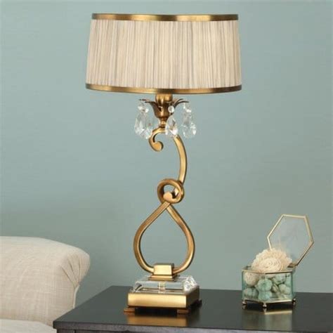 Interiors 1900 Oksana Large Single Light Antique Brass Table Lamp with Beige Fabric Shade ...