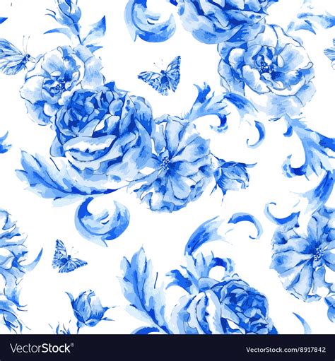 Vintage seamless pattern blue roses Royalty Free Vector