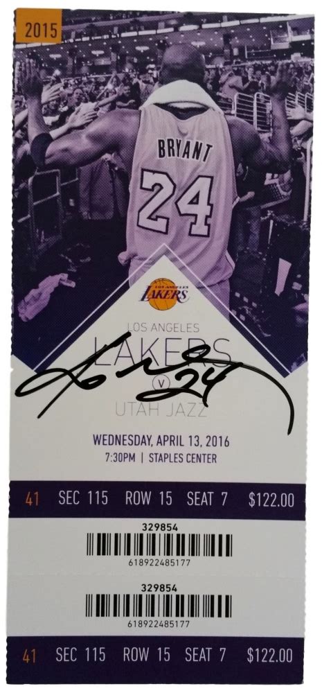 Kobe Bryant Signed Lakers Original Final Game Ticket Stub (JSA LOA ...