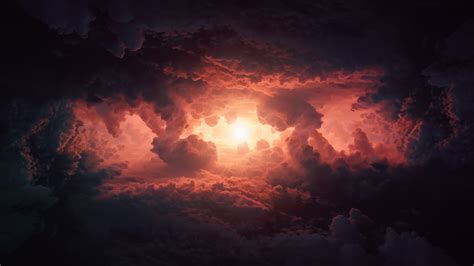 Cumulus clouds Wallpaper 4K, Storm, Dark clouds, Sun light