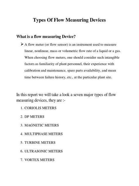 Types of Flow Measuring Devices | PDF | Flow Measurement | Turbine