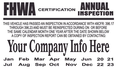 Annual Vehicle DOT Inspection Sticker FHWA or FMCSA Vehicle - Etsy