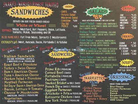 Snarfs Sandwiches Carry Out Menu Chicago (Scanned Menu With Prices)