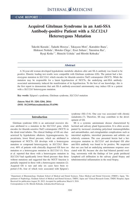 (PDF) Acquired Gitelman Syndrome in an Anti-SSA Antibody-positive Patient with a SLC12A3 ...