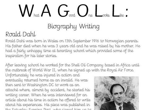 Roald Dahl Biography Writing WAGOLL | Teaching Resources