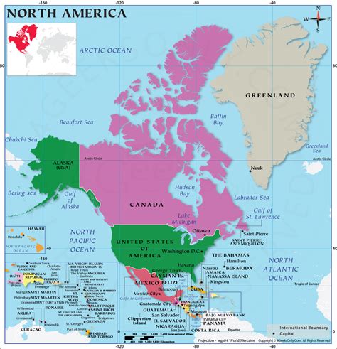 North America Map with States Labeled, North America Continent Map