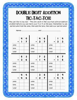 Double Digit Addition Tic-Tac-Toe - with and without partial sums Teaching Math Elementary ...