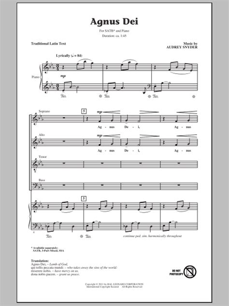 Agnus Dei Choral SATB sheet music by by Audrey Snyder (SATB – 78349)