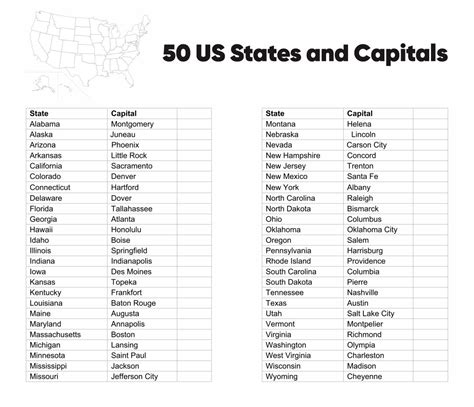 State Capitals Printable