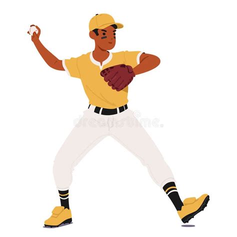 Baseball Pitcher Character in Yellow Uniform Preparing To Throw the ...