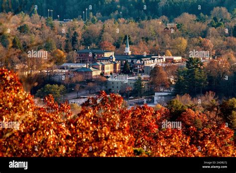 View of downtown Brevard in late autumn landscape. Brevard, North ...