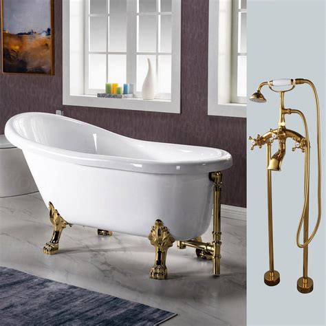 WOODBRIDGE Helena 59 in. Heavy Duty Acrylic Slipper Clawfoot Bath Tub in White Faucet, Claw Feet ...