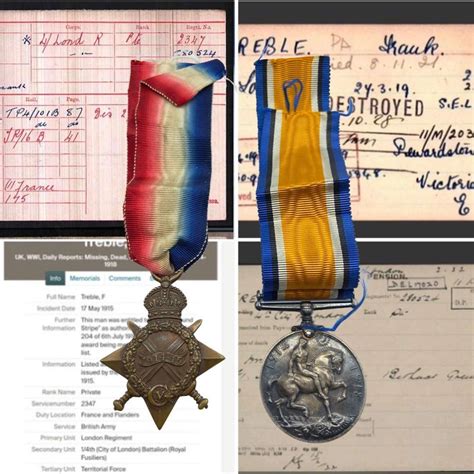 WW1 British Medal Duo To Pte F Treble 1/4th Battalion Royal Fusiliers ...