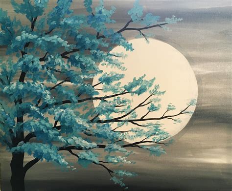 Teal Tree in Moonlight at Kinki Lounge Kitchen - Paint Nite Events ...