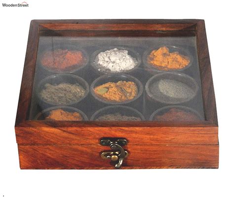 Buy Square Wooden Spice Box With 9 Containers Online in India at Best Price - Modern Spice Box ...