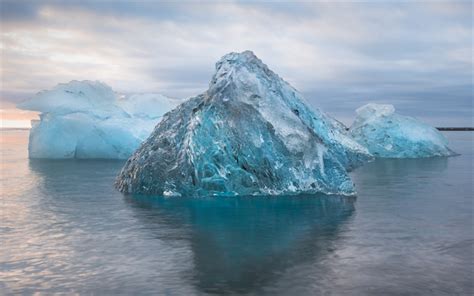 Download wallpapers Icebergs, Antarctica, sunset, sea, south pole, ice ...