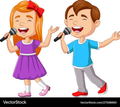 Boy and girl singing with microphone Royalty Free Vector